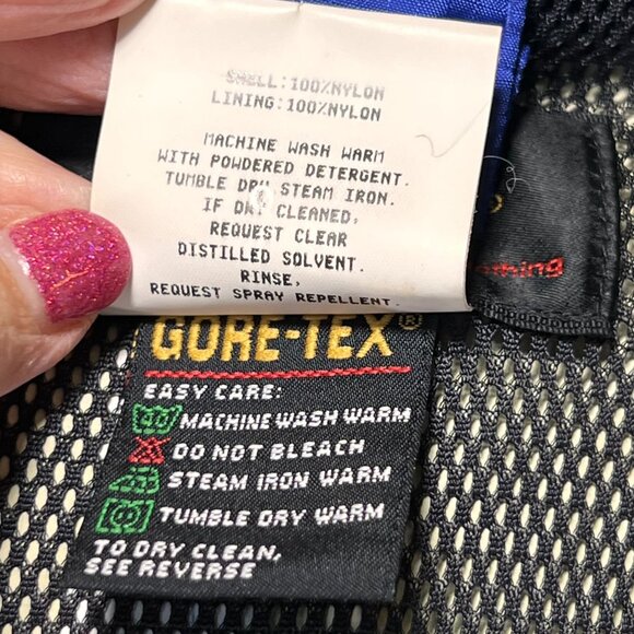 Vtg REI Gore-Tex Hooded Jacket Black Blue Waterproof Mesh Lining Pockets Mens L - Picture 15 of 16